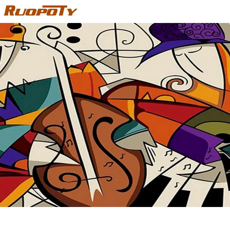 

RUOPOTY Frame 60x75cm Music Dream DIY Painting By Numbers Landscape HandPainted Oil Painting Canvas Colouring Home Decor