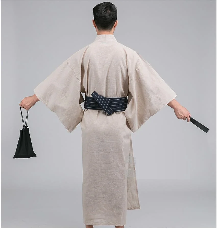 Men Kimono Bathrobe Yukata Long Pajamas Cotton Robe Breathable Summer Japanese Style Household