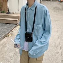Spring Denim Shirt Men's Fashion Solid Color Cotton Casual Shirt Men Streetwear Wild Loose Long-sleeved Shirts Mens M-XL Spring Denim Shirt Men's Fashion Solid Color Cotton Casual Shirt Men Streetwear Wild Loose Long-sleeved Shirts Mens M-XL