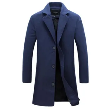 

2019 Winter New Fashion Men Solid Color Single Breasted Long Trench Coat / Men Casual Slim Long Woolen Cloth Coat Large Size 5XL