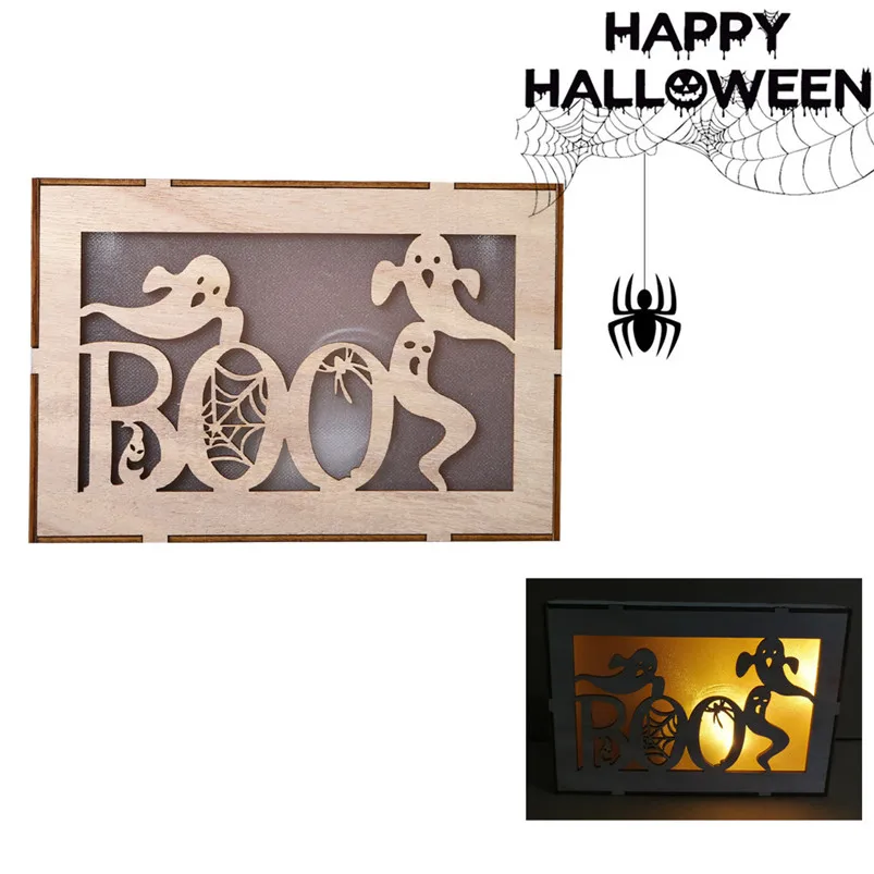 Wooden Hanging Home Decor Pumpkin Haunted House Pendant LED Night Light Halloween Home Decor Adornos Para Casa 30AUG0208