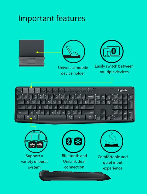 Hovedløse Decrement Port Logitech K375s Wireless Bluetooth Keyboard 104 Keys 2.4GHz USB Dual Mode  Keyboard For Laptop Notebook PC with Universal Stand