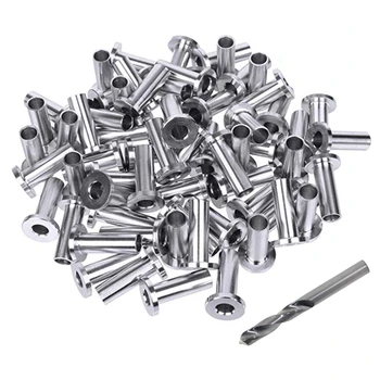 

65Pack Stainless Steel Protector Sleeves for 1/8 5/32 or 3/16 Inch Cable Railing with a Drill Bit