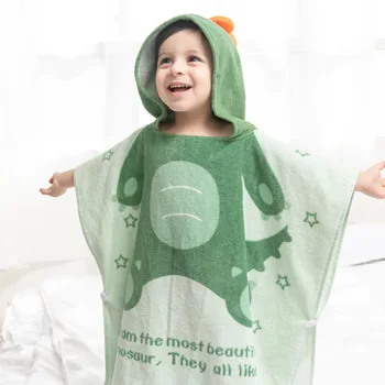 

100% Cotton Kids Hooded Beach Bath Towel dinosaurs Printed Soft Swim Pool Coverup Poncho Cape Boys Kids Children Bath Robe