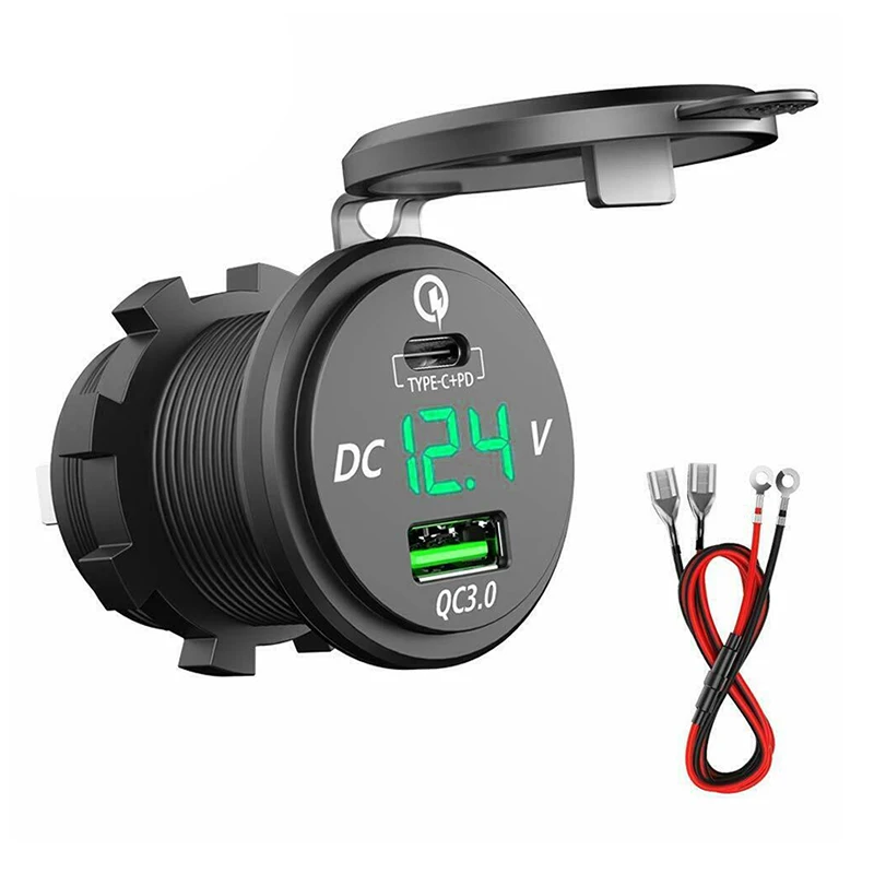Type-C PD и QC 3,0 Быстрая зарядка USB Автомобильное зарядное устройство для мотоцикла лодки RV для huawei P30 Pro mate 20 X аксессуары для автомобильного зарядного устройства - Тип штекера: Green