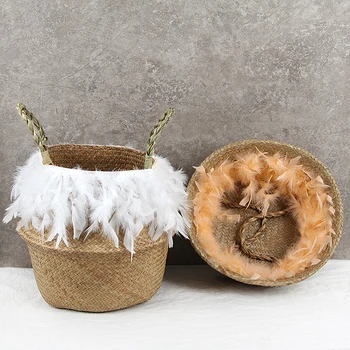 

32x28cm Handmade Wicker Storage Baskets Foldable Laundry Straw Patchwork Rattan Seagrass Belly Garden Flower Pot Planter Basket