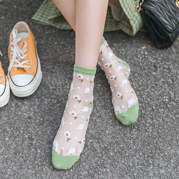 

2020 Colorful Daisy Sheer Floral Socks Women Best Sheer Lace Ruffle Cozy Elastic Mesh Frill Trim Transparent Ankle Socks