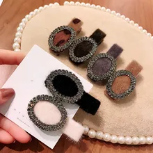 

Faux Mink Hair Clip Rhinestone Super Flash Leopard Fringe Clip Oval Hairpin Vintage Hair Accessories