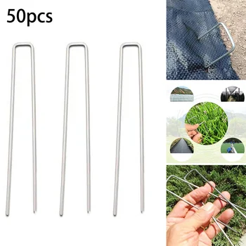 

50Pcs Landscape Staples Garden Stakes Weed Barrier Pins Long Staples Anchor Pins For Fixing Greenhouses, Insect Nets, Shading