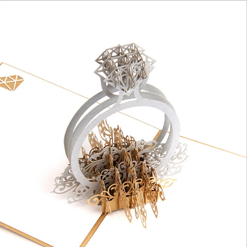  3D Pop Up Ring Wedding Invitation Card Birthday Christmas Mother's Day Gif D08D - 4000357761925