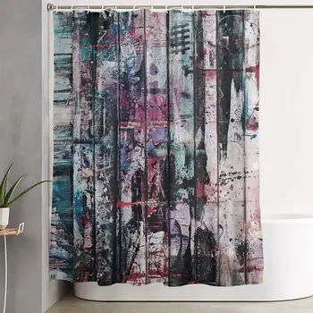

Colorful Scrawl Graffiti Wood Shower Curtain Shower Curtains for Bathroom Washable Curtain Waterproof Thick Plastic Shower