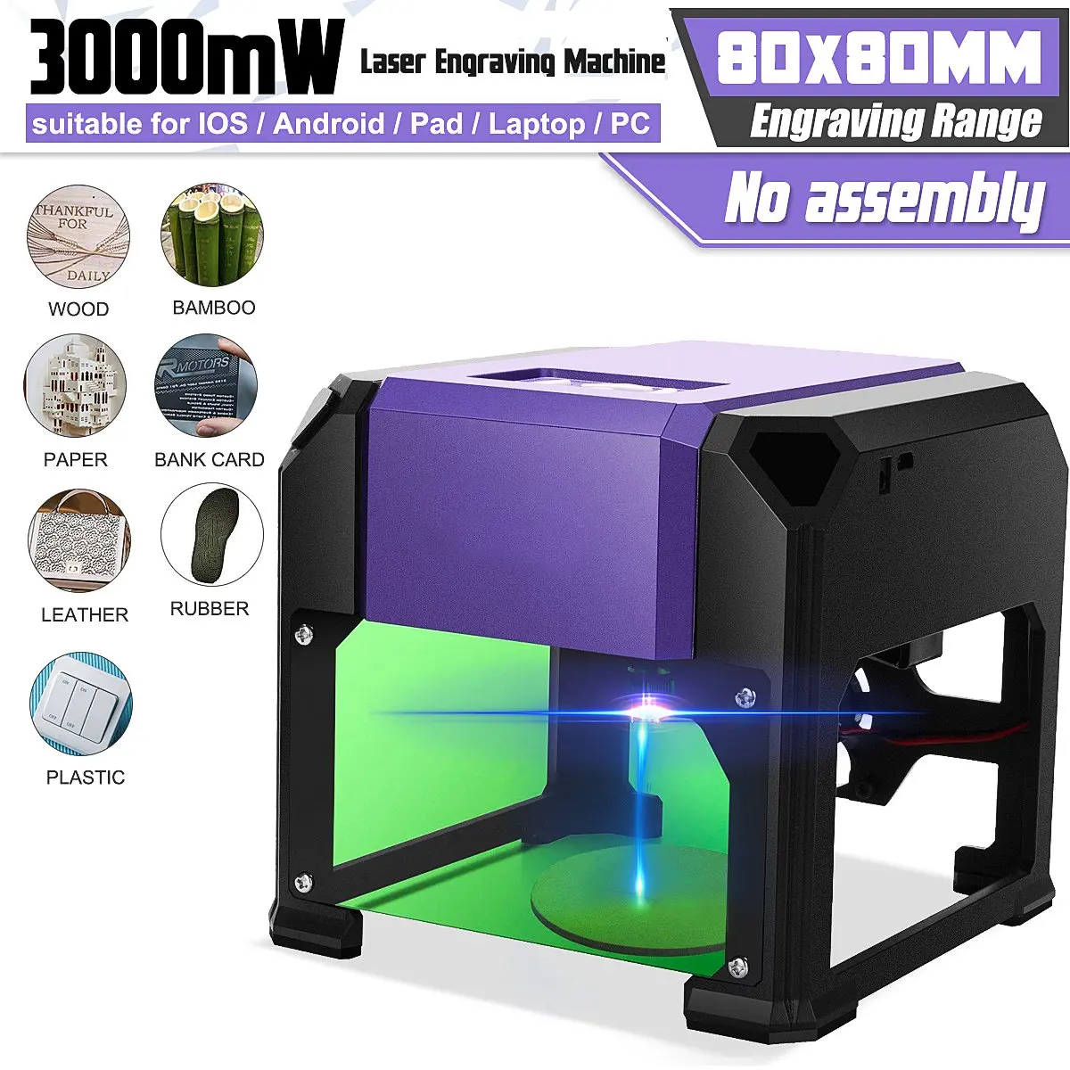 Najtaniej 3000MW pulpit laserowa maszyna grawerująca Logo znakowanie dla systemu WIN Mac OS frezarka do drewna CNC grawerka laserowa zakres 80x80mm
