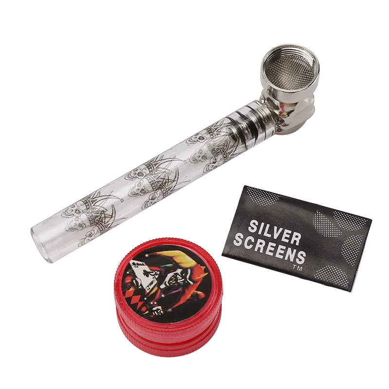 Newest Glass smoking pipe kits with Grinder and Metal screens for
