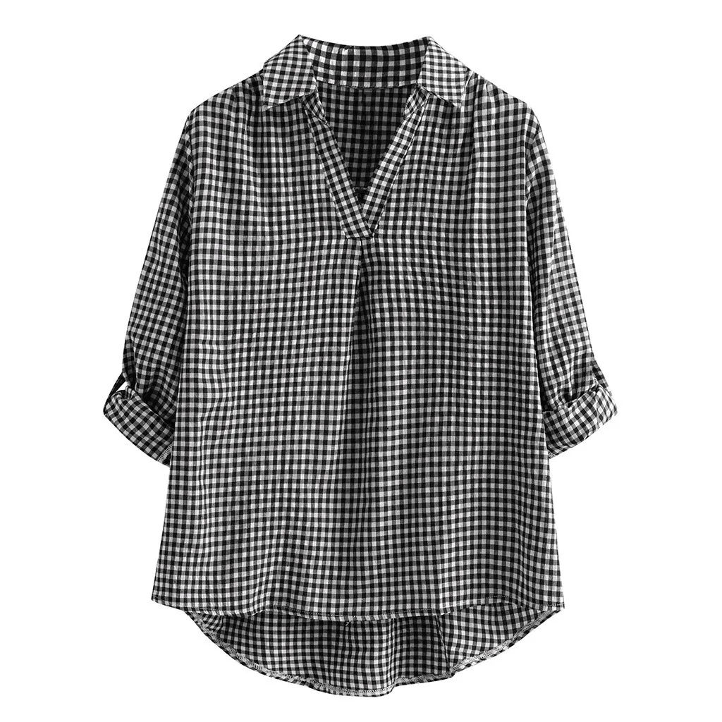 Женская Повседневная рубашка в клетку больших размеров, свободная рубашка, топы с длинными рукавами и пуговицами, Осень-зима, женская одежда для девочек, большие размеры