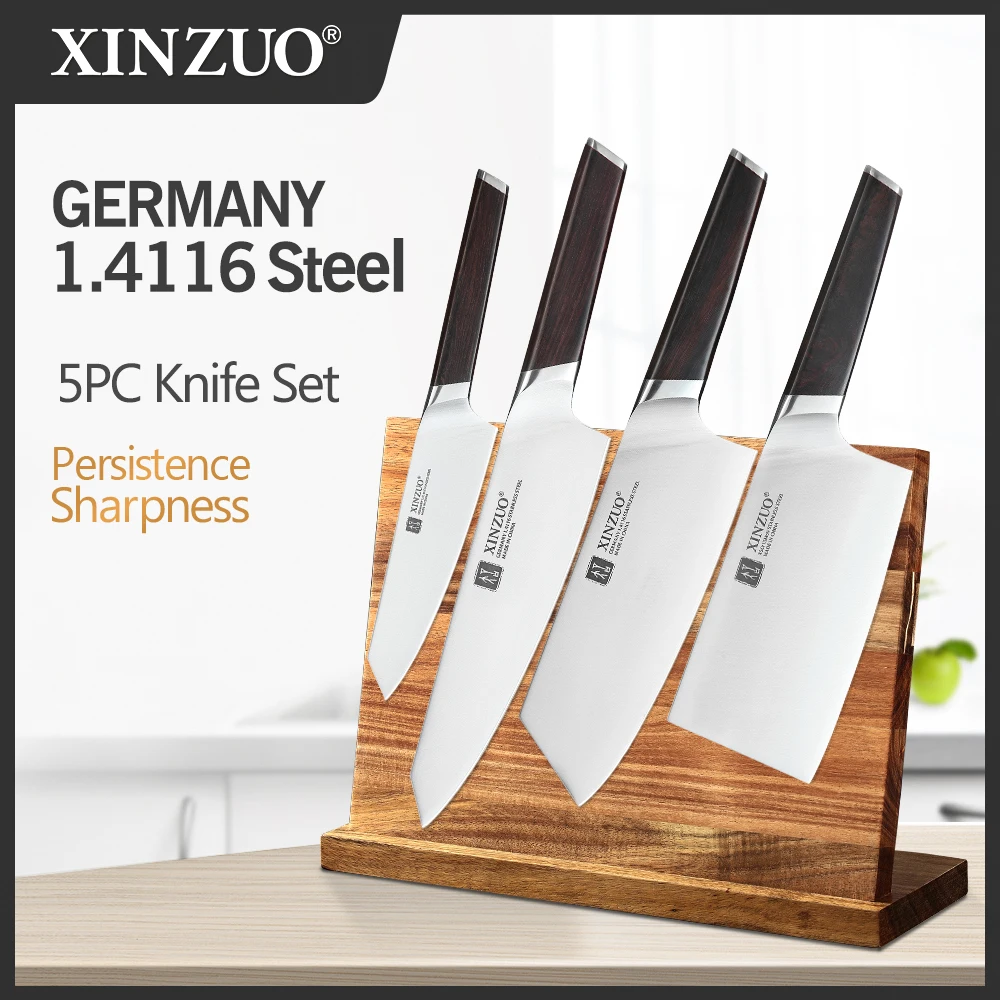 XINZUO 5PCS Knives Set with Knife Holder Stainless Steel Chef Utility