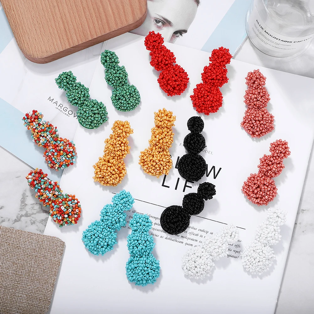 

Girlgo Bohemian Fashion Long Round Handmade Drop Earrings for Women Ethnic Beads Brincos Elegant Dangle Earrings Jewelry Party