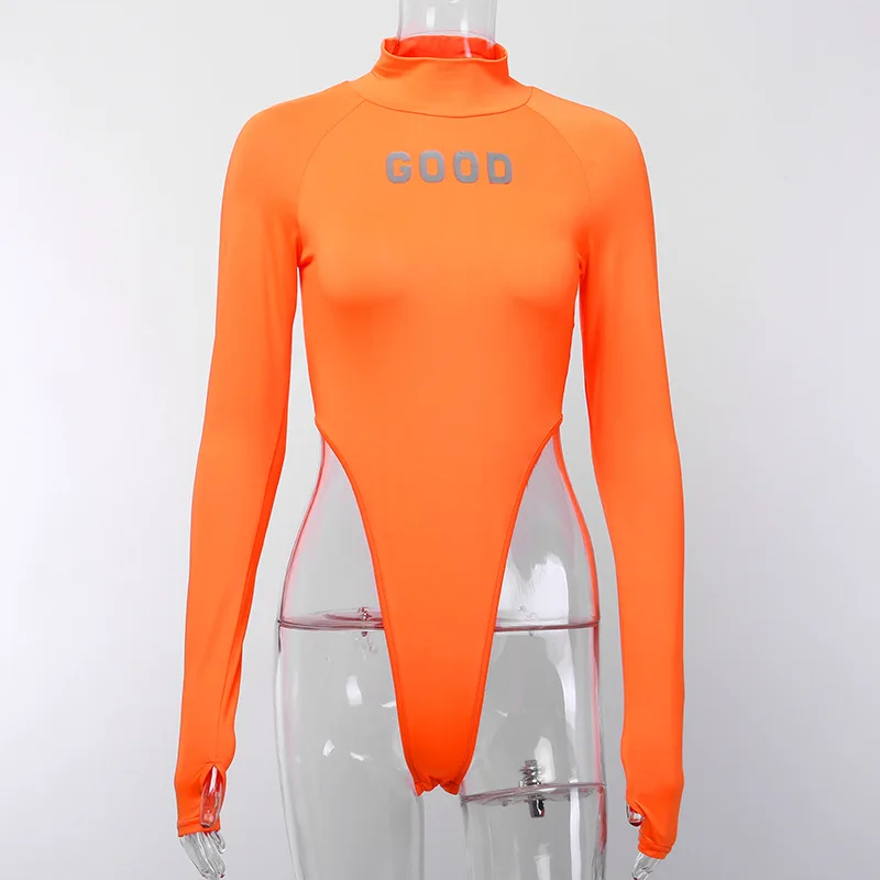 bodysuit long sleeve turtleneck Ladies neon clothes Nightclub streetwear Sexy skinny top Women's bodycon