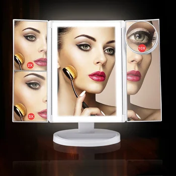 

Makeup Mirror with 38 LED Lights 1X/2X/3X/10X Magnifying Mirror Vanity 3 Folding Cosmetics Mirrors Touch Screen USB Rechargeable