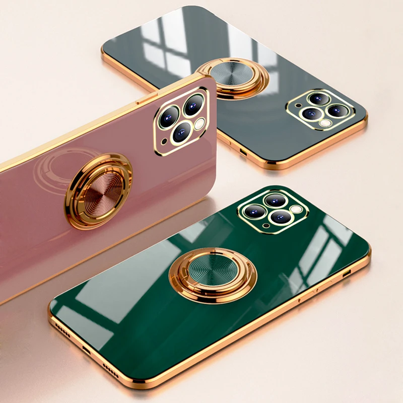 Plating Magnetic Case For Iphone 13 12 11 Pro Max Xs Xr X S 7 8 Plus Se Mini Soft Bumper Frame Shell Cover With Ring Holder Phone Case Covers Aliexpress