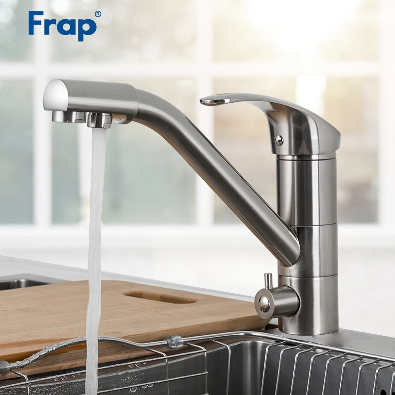 Frap Nickel Brushed Brass Body Kitchen Faucet Mixer tap 360 Degree Rotation with Water purification Features Torneira F4321-5