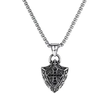 

XUKIM Vintage Rock Cross Shield Titanium Steel Men's Necklace Pendant