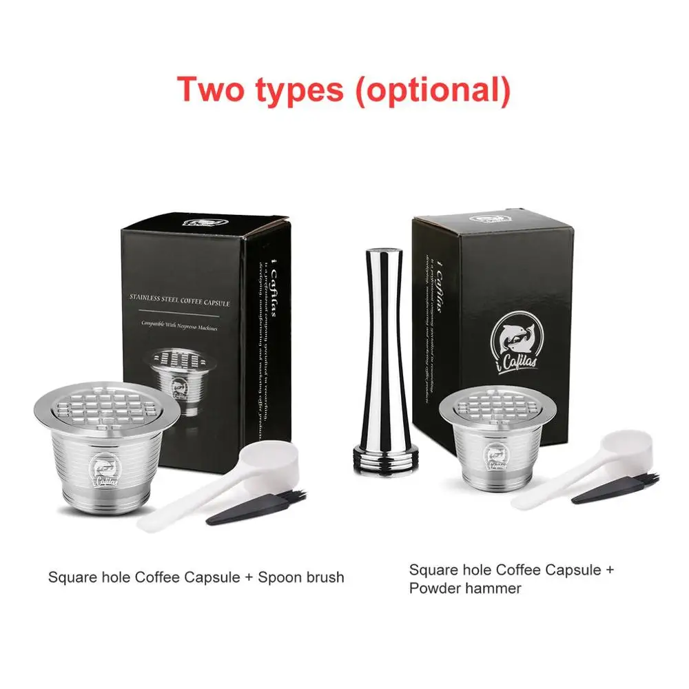 

Refillable Square-hole Coffee Capsule Pod Filter Dripper Tamper Stainless steel Compatible with Nespresso Coffee Machine