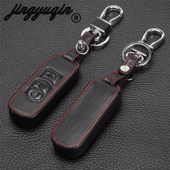

jingyuqin Leather Remote 3 Buttons Car Key Chain Case Cover For Mazda 2 3 5 6 8 Atenza CX5 CX-7 CX-9 MX-5 RX Smart Key
