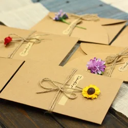 Creative Retro Kraft Paper Handmade Dried Flower Greeting Card Korean Personality DIY Blessing Card Holiday Universal Stationery