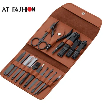 

7/12/16PCS Nail Clipper Set Black Nail Scissors Stainless Steel Pedicure & Manicure Nail Tool Set with PU Leather