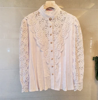

Women Blouses & Shirts Vintage Palace Style Lace Shirts blusas mujer de moda 2020 Spring Long Sleeve Blouse 9794