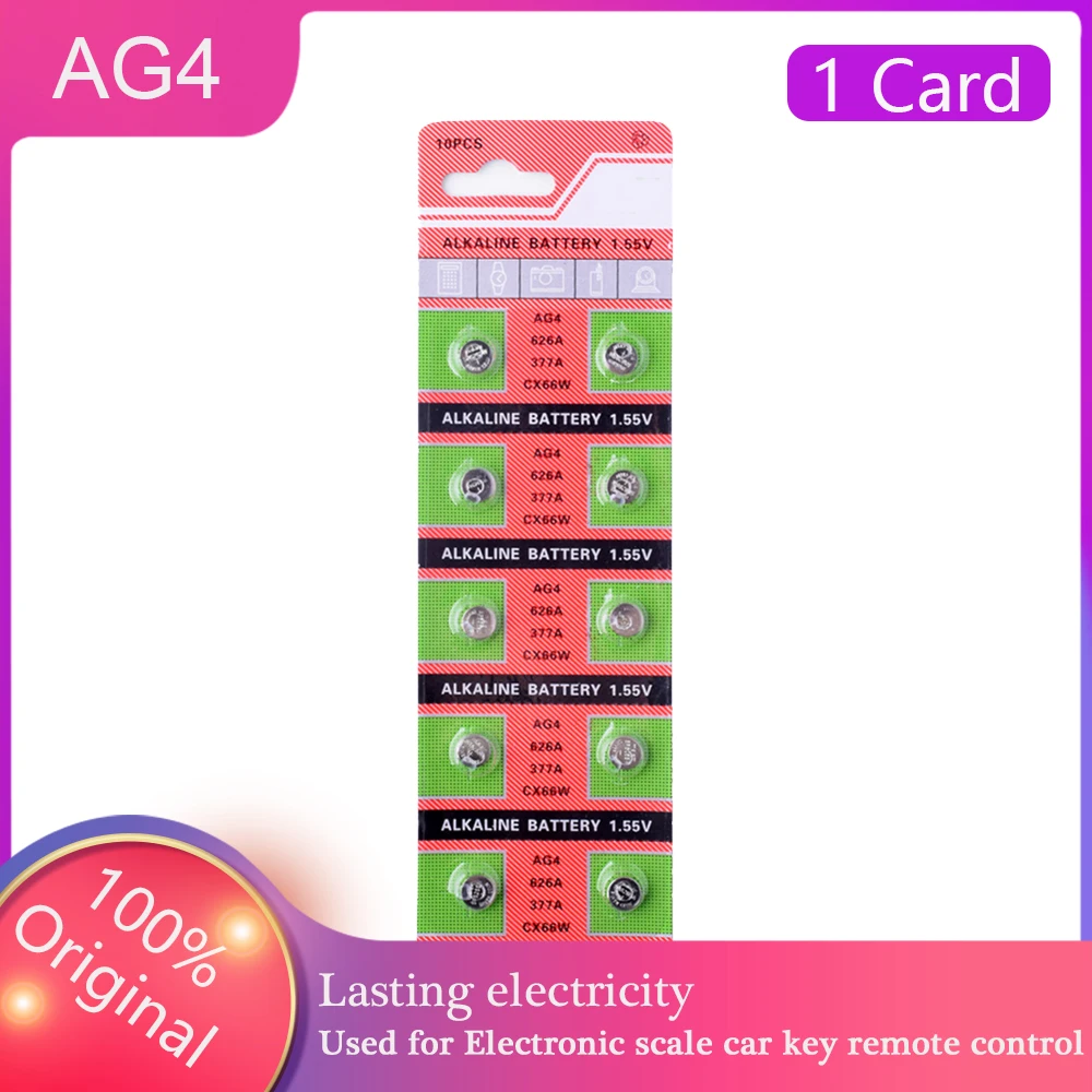 10 Uds 100% Original AG4 1,55 V alcalina reloj batería de botón 377 SR626SW SR626 SR626SW 377 relojes de juguete remoto pila de moneda reemplazar