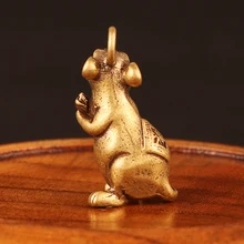 Vintage Glück Ratte Maus Statue Figur Messing Charm Reich Reichtum Amulett Mini
