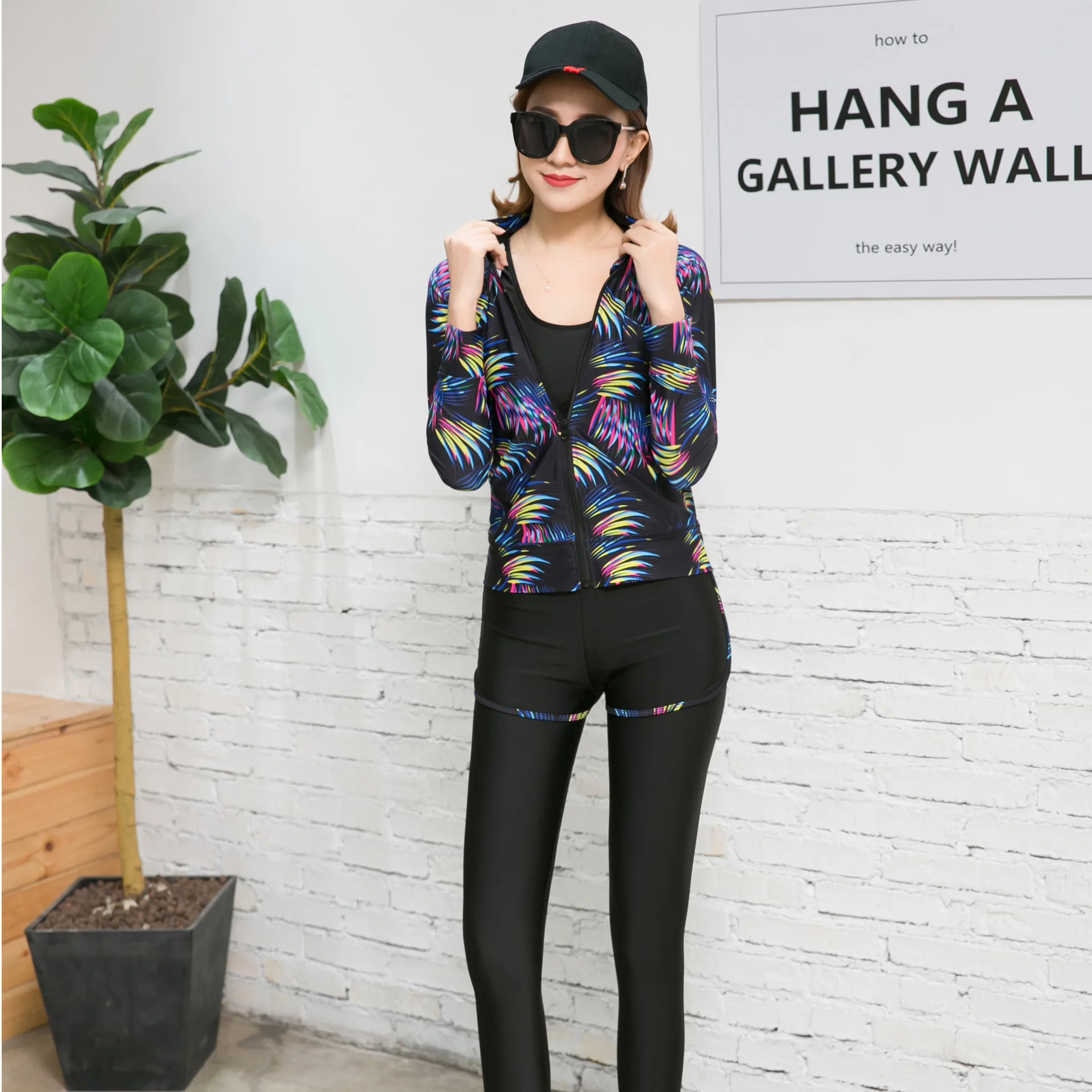 

2019 New Style Zipper Split Type Long Sleeve Trousers Swimsuit Sun-resistant Four-piece Set Women's Large Size Jellyfish Clothin