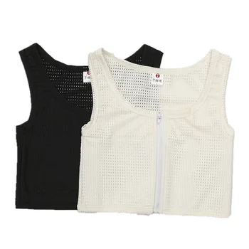 

Plus Size Women Short Shaper Corset Tank Tops Vest Cosplay Underwear Chest Binder Trans Lesbian Middle Zipper Iced Silk Firm