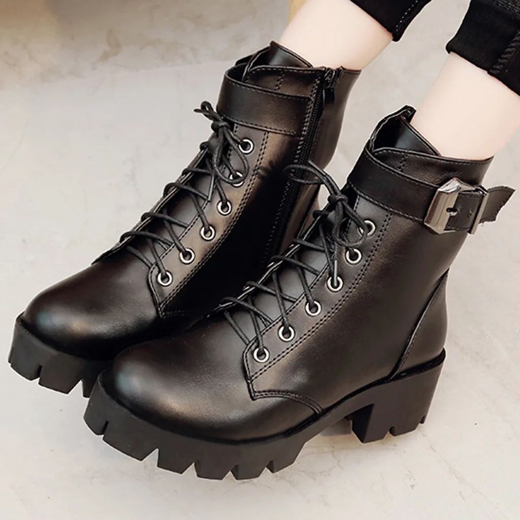 Г., новые ботинки в стиле панк готик со шнуровкой и ремнями с круглым носком женская обувь короткие ботинки уличная локомотив mujer zapatos#3