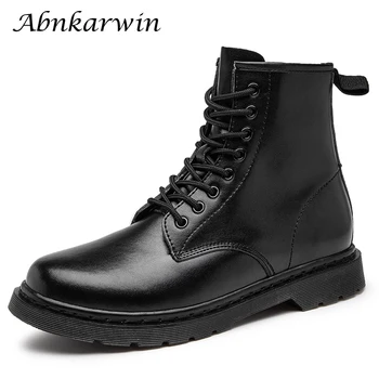 

Winter Men Platform Leather Martins Boots With Fur Botas Hombre Cuero Martin Boot Black Mid-Calf