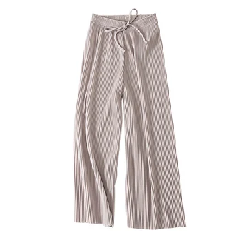 

Womens Casual Pants Loose Solid Chiffon Pleated Wide Leg Trouser Plus Size JL