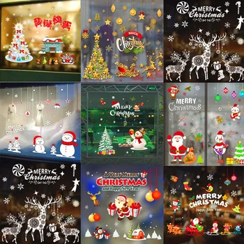 

Christmas Window Stickers Wall Decals for Shop Window Christmas Tree Elk Santa Claus Snowman Home Decaration for Christmas Party