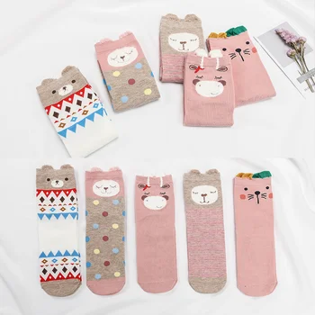 

5 Pairs/lot New Arrival Women Cotton Casual Socks Cute Animals Ankle Socks Kawaii Short Socks Autumn Wear Size35-42