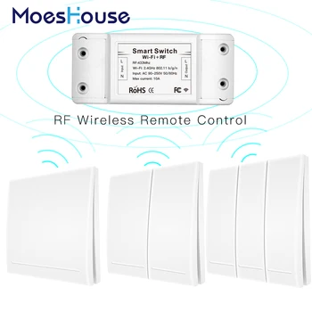 

RF Wifi Wireless Remote Control Smart Switch Wall Panel Transmitter Smart Life/Tuya APP ,Works with Alexa Google Home 433Mhz