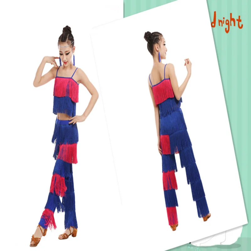 Dance Dress Latin Dance Dress For Kids Girls Adult Ballroom Tassel Fringe Tops Pants Salsa Samba Costume Children Dance Competition Costume