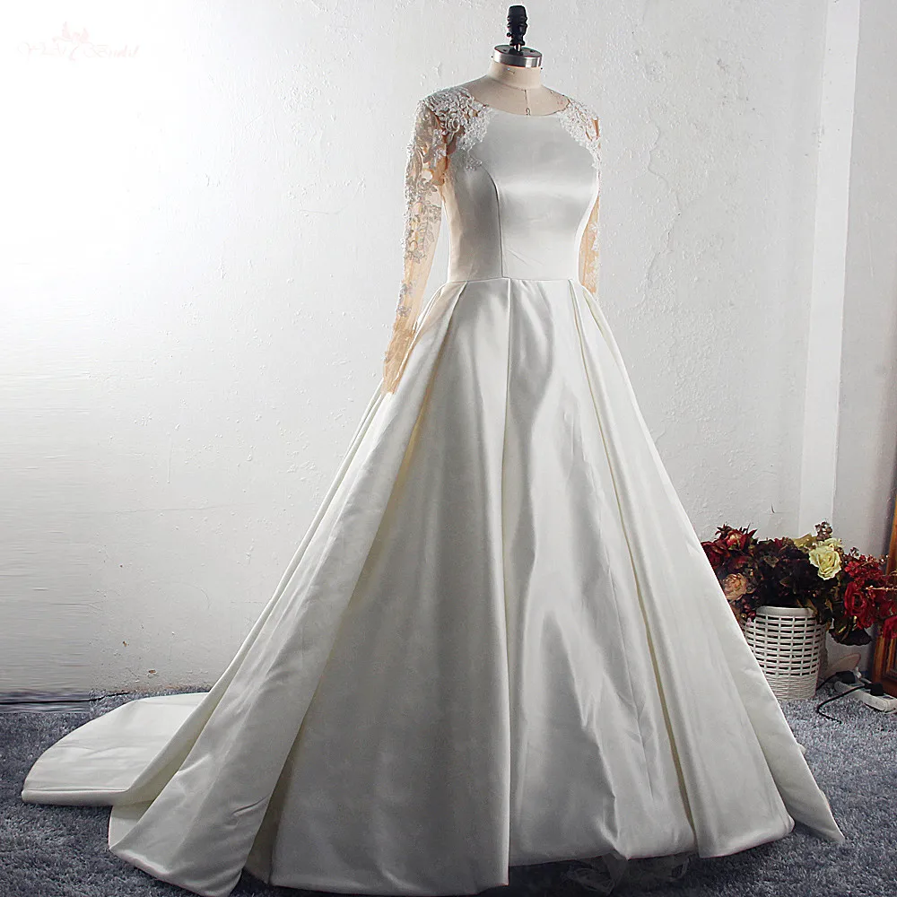 RSW1554 Robe de mariee винтажное кружевное атласное свадебное платье с длинным рукавом сексуальное платье с глубоким v-образным вырезом платье для невесты без спинки для свадьбы