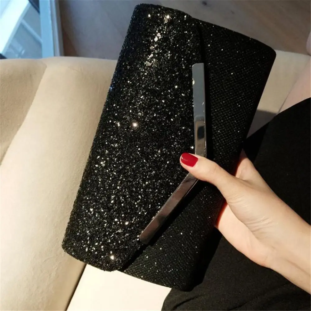 1pc Lady Wedding Clutches Handbags Chain Shoulder Bling PU Bags Evening Bag Party Banquet Glitter Envelope Purse for Women Girls