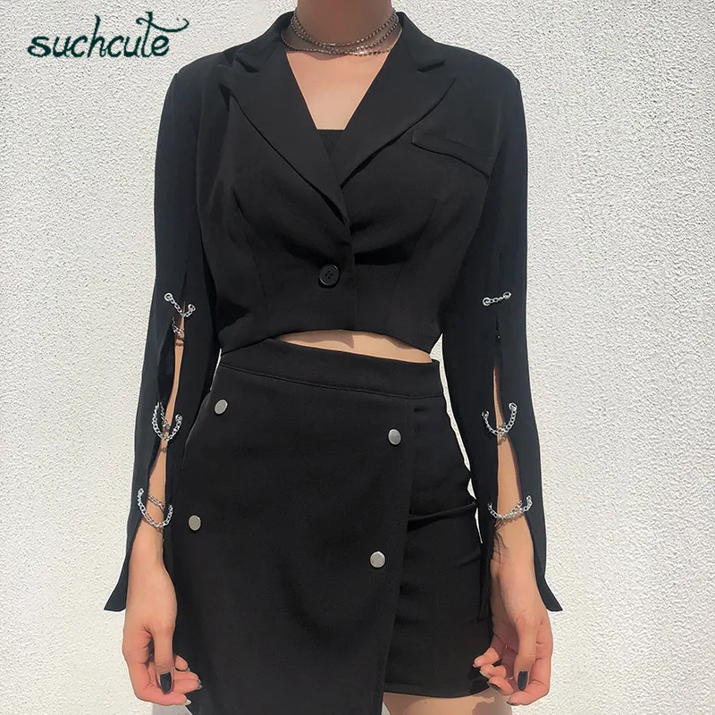 Женский блейзер с металлической цепочкой SUCHCUTE повседневная куртка в стиле
