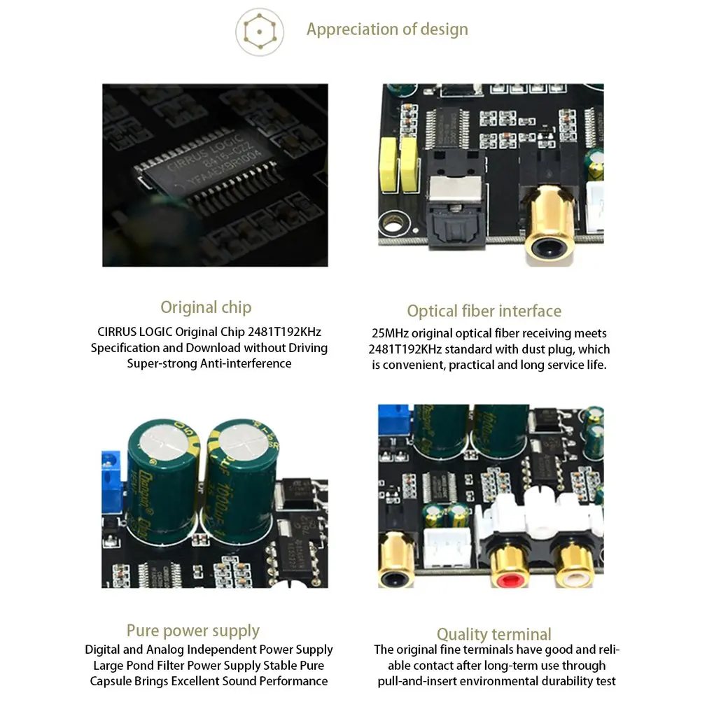 Оптический коаксиальный аудио декодер CS8416 CS4398 чип 24BIT192KHz SPDIF коаксиальный волоконно-оптический ЦАП декодирующая плата для усилителя