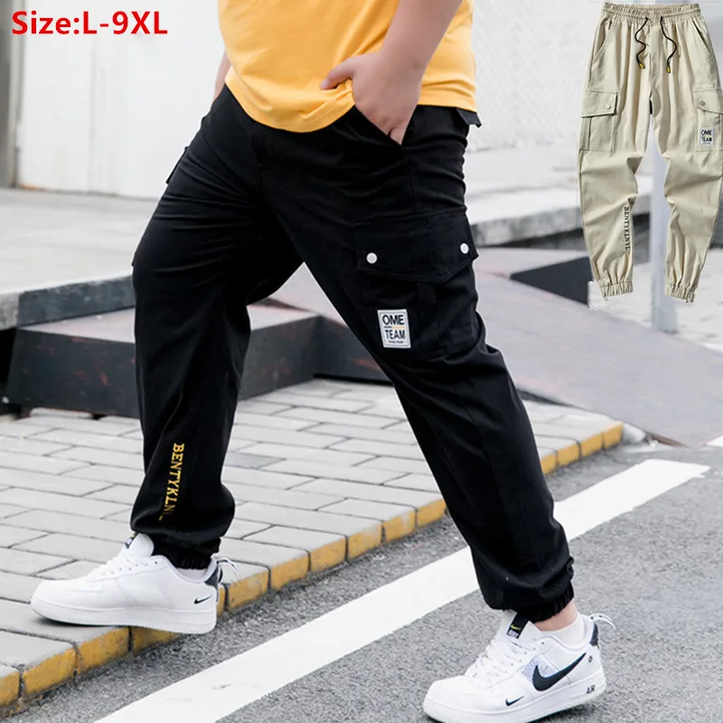Cargo-Pants Joggers Harem Trousers Stretched Safari Cotton Plus-Size 5XL 8XL 9XL Loose