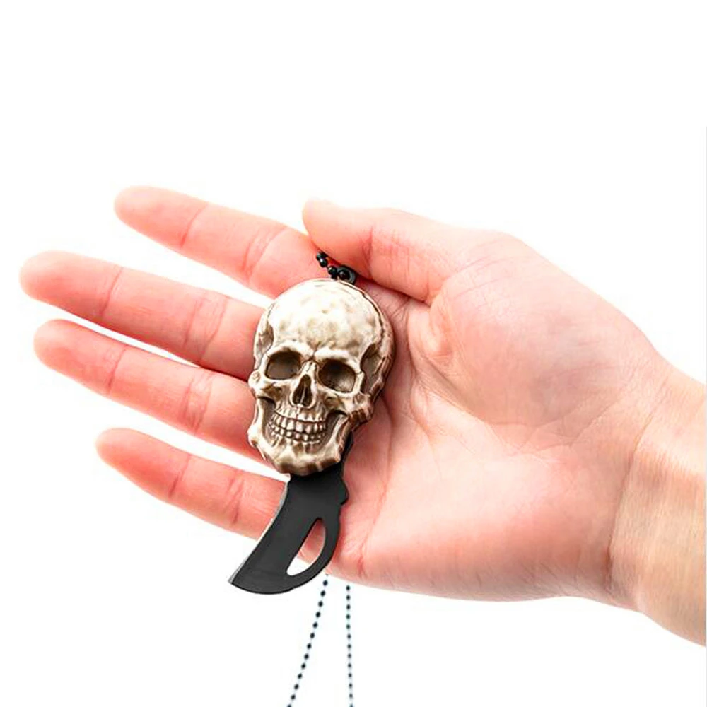 Folding Vintage Skull Design Blade Pocket Mini Knife Outdoor Camping Survival Tactical Knife Necklace Keychain EDC Crafts Tool