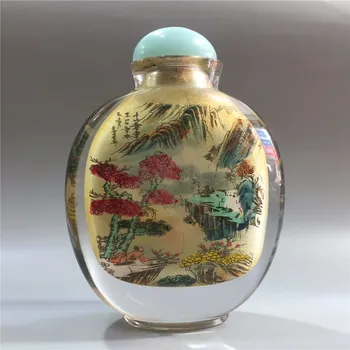 

Chinese old beijing glass built-in painting snuff bottle inside painted Flowers and birds pattern