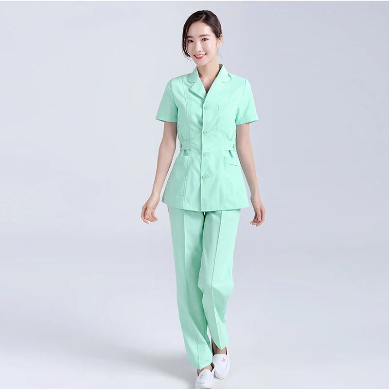 Униформа для медсестер, длинный халат, больничная медицинская одежда, сплошной цвет, для женщин, лето и зима, хлопок, мягкая ткань, куртка для медсестры+ штаны - Цвет: photo