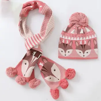 

Toddler Kids Winter Knit Pompom Beanie Cap Long Scarf Shark Deer Cartoon Warmer